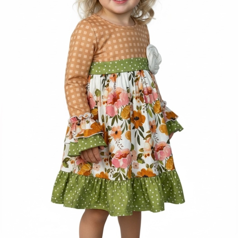 Oopsie Daisy Boutique Gingham Floral Dot Ruffle Girls Dress